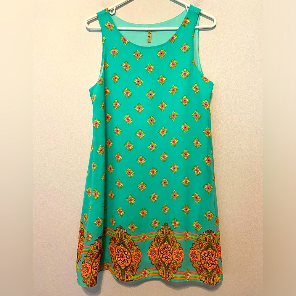 Goo Yoo Retro Green & Neon Sheath Dress Sz Large